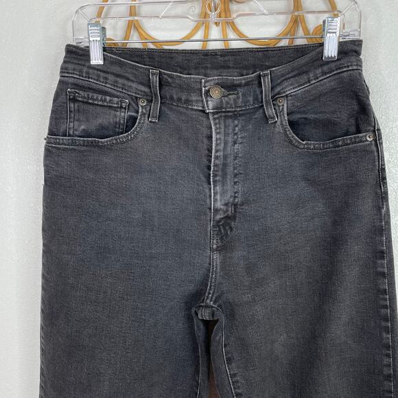 Levi's Mile High Wide Leg jeans frayed hem crop Black 29 - Picture 3 of 9